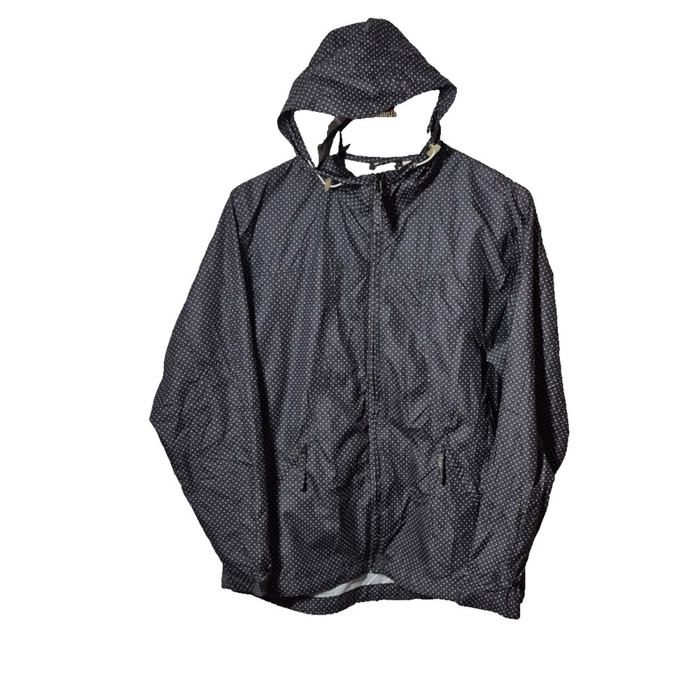 White Sierra Jacket Women L Black/White Polka Dot Hooded Lightweight Windbreaker